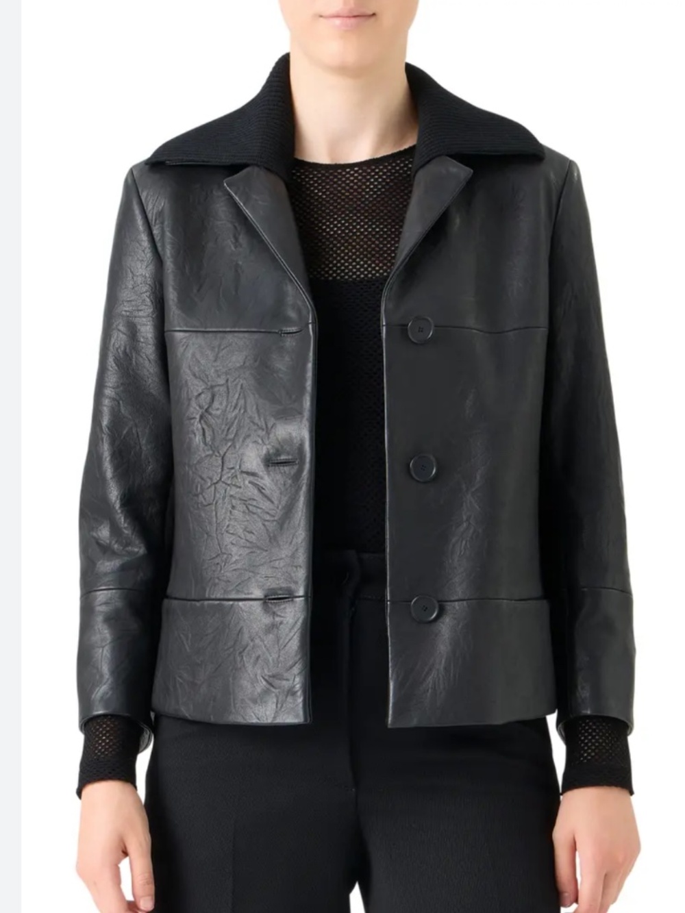 Akris punto Crinkled Leather Jacket With Detachable Knit Collar - Picture 1 of 11